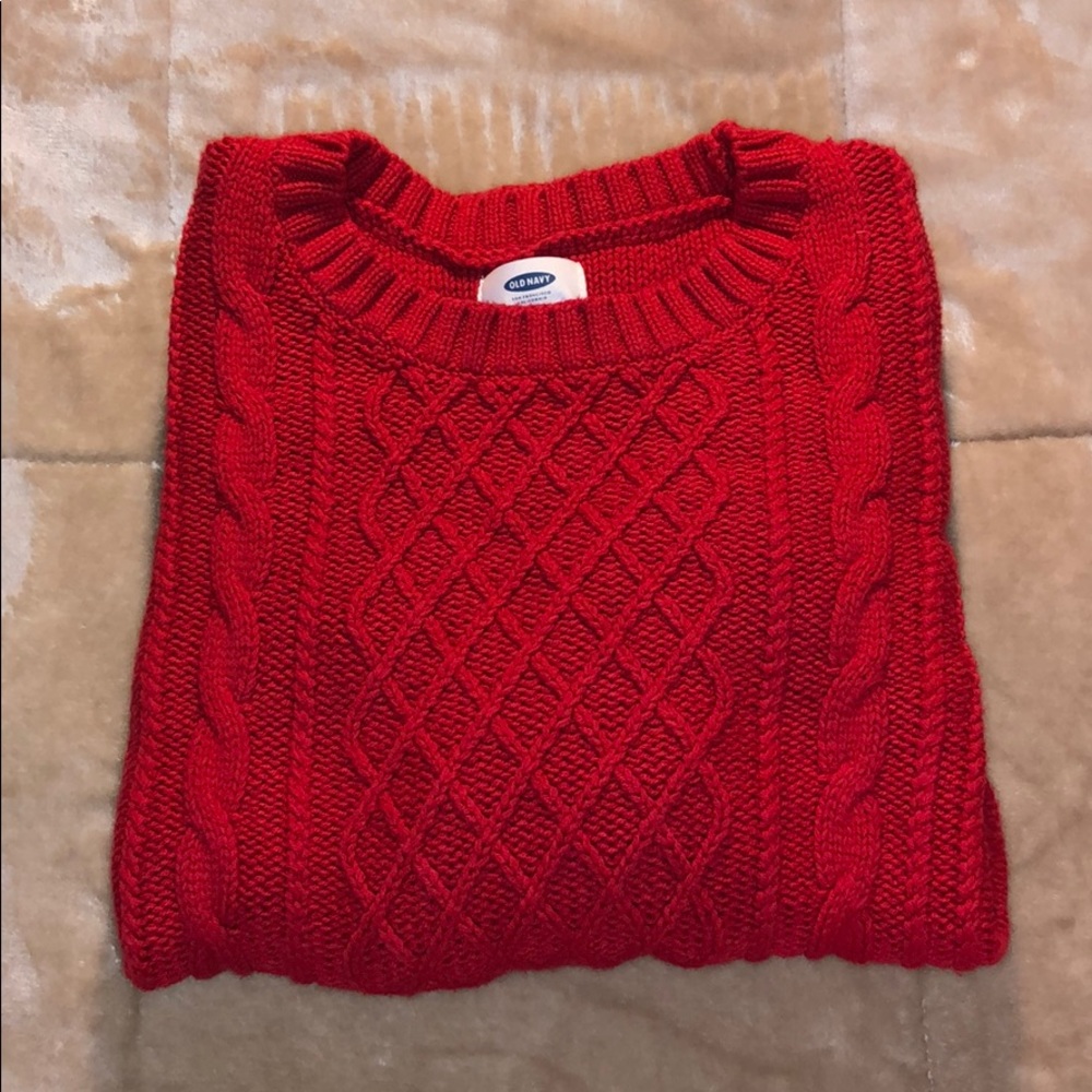 Red cable knit sweater